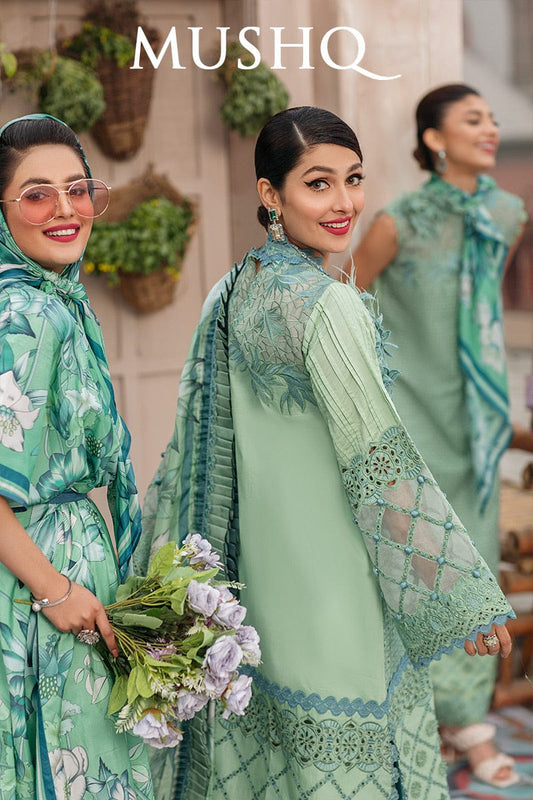 Mushq Green Luxury Lawn Chikankari Dress