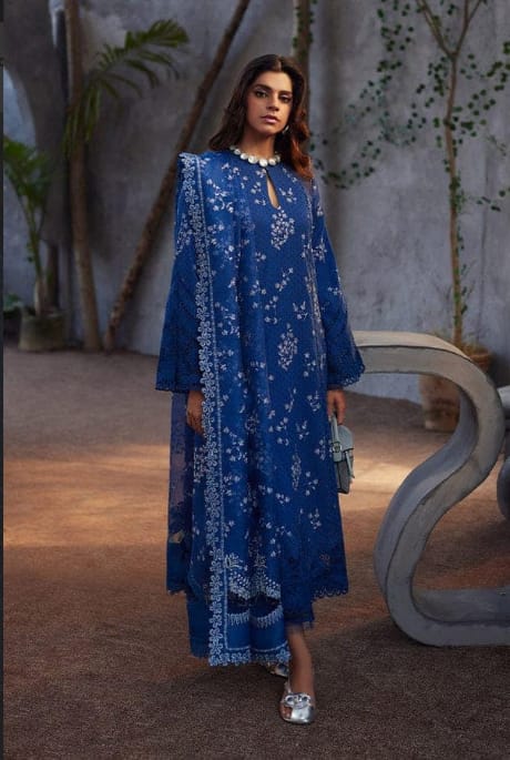 Crimson Blue Cotton Lawn Embroidery Dress 3pc