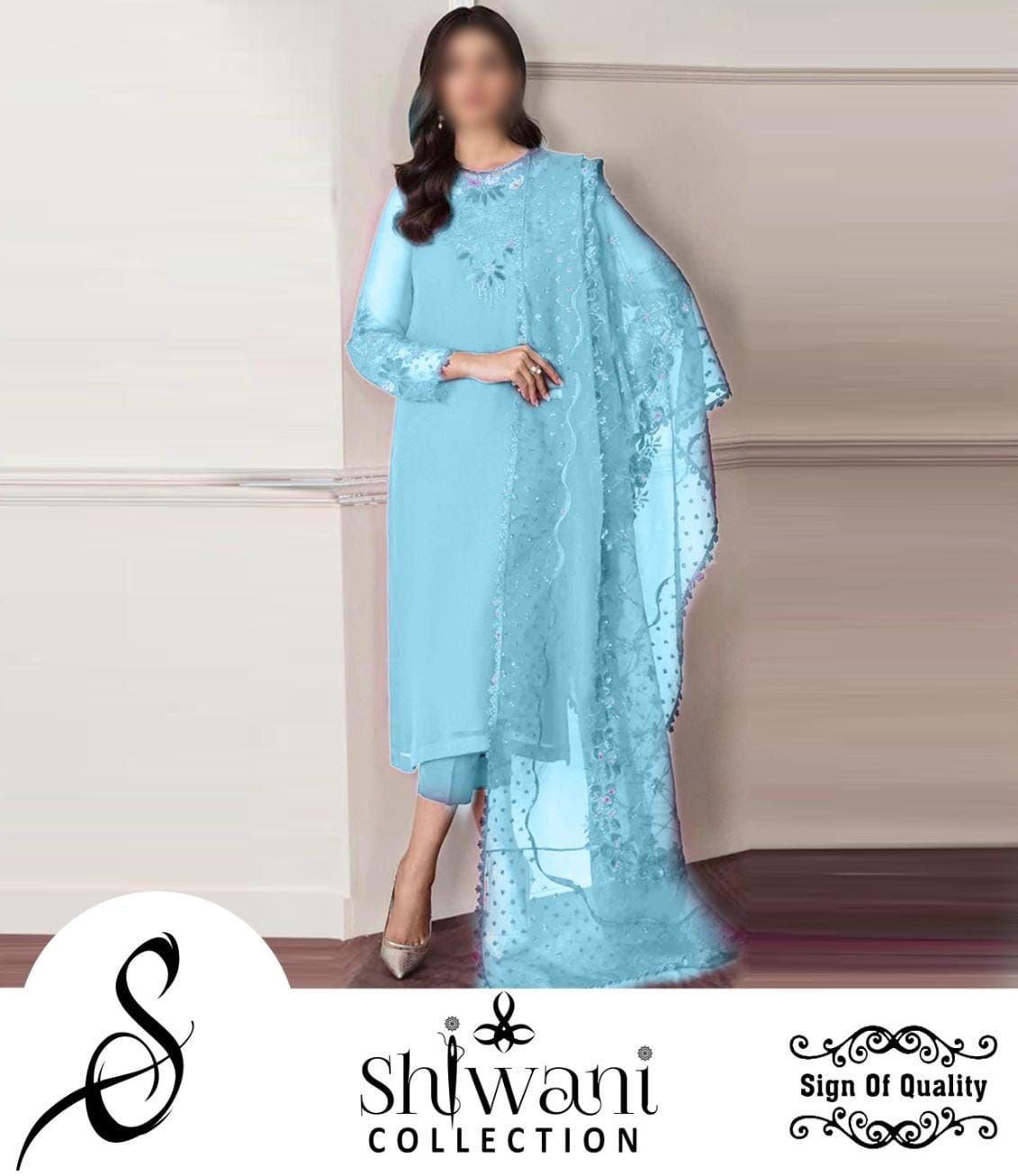 Baroque Sky Blue Chiffon Embroidery Collection 3 pc Unstitched