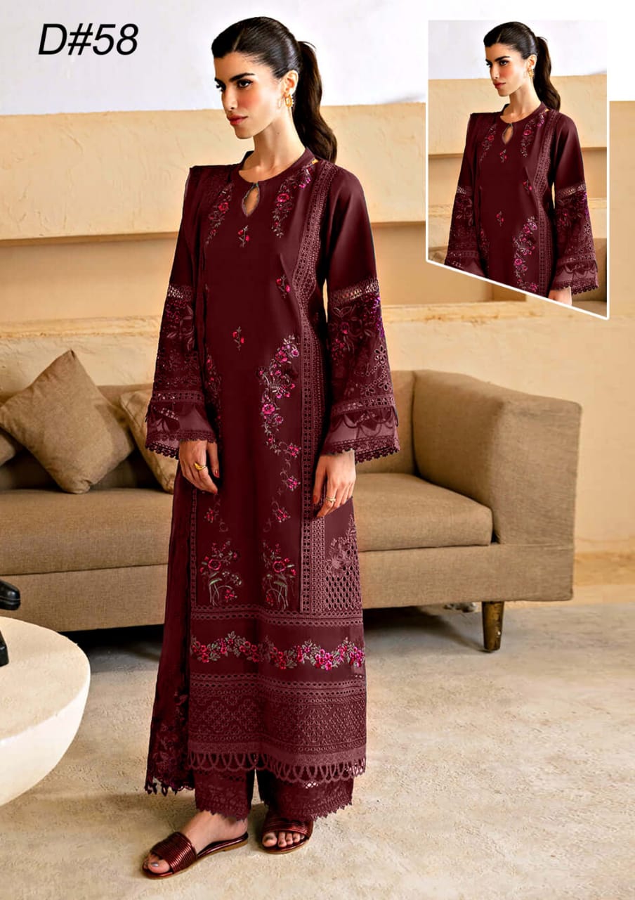 Azure Maroon Chikankari Lawn Embroidery 3 Piece Unstitched