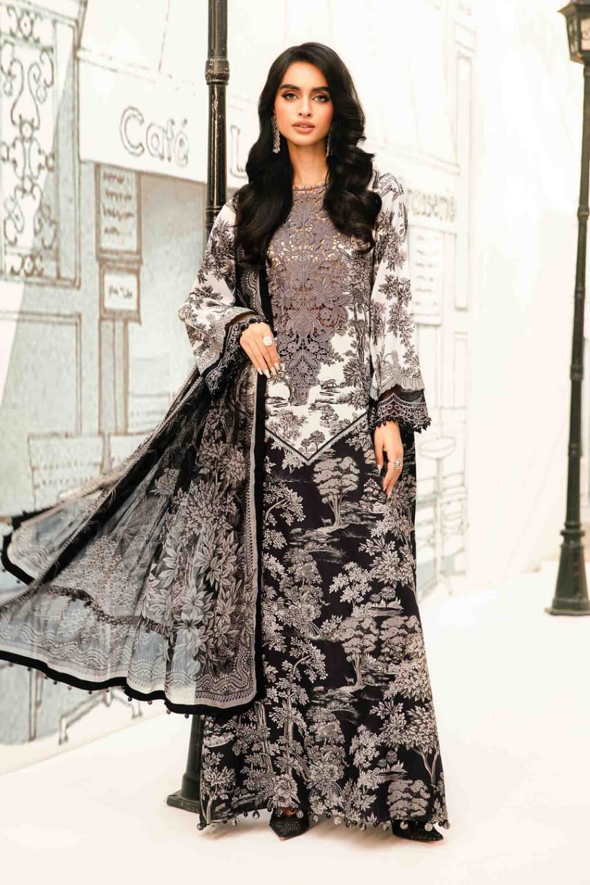 M.B Black & White Mprints 2025 Luxury Lawn Embroidered Collection Unstitched