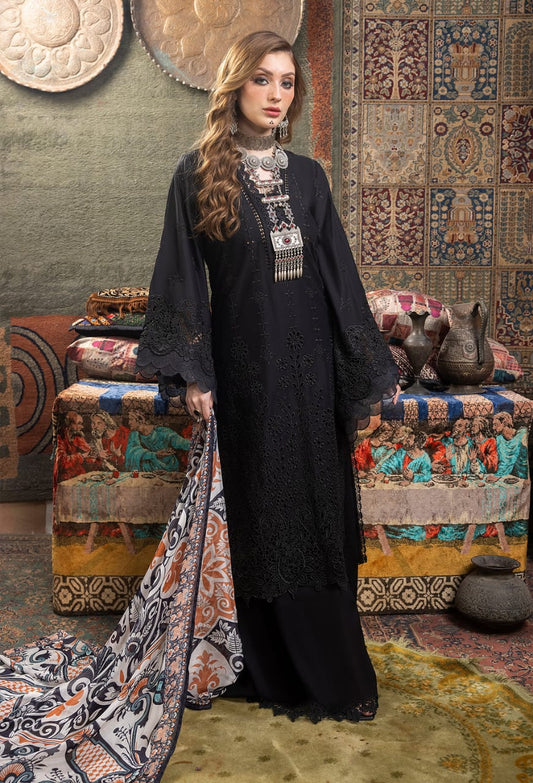 ADAN LIBAS BLACK CHIKANKARI LAWN EMBROIDERY DRESS