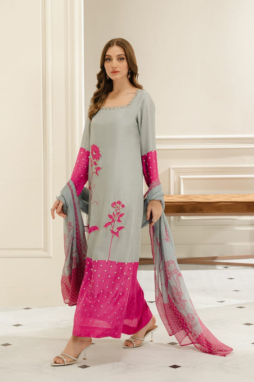 Lulusar Pink Swiss Lawn Embroidery 3piece Unstitched Dress