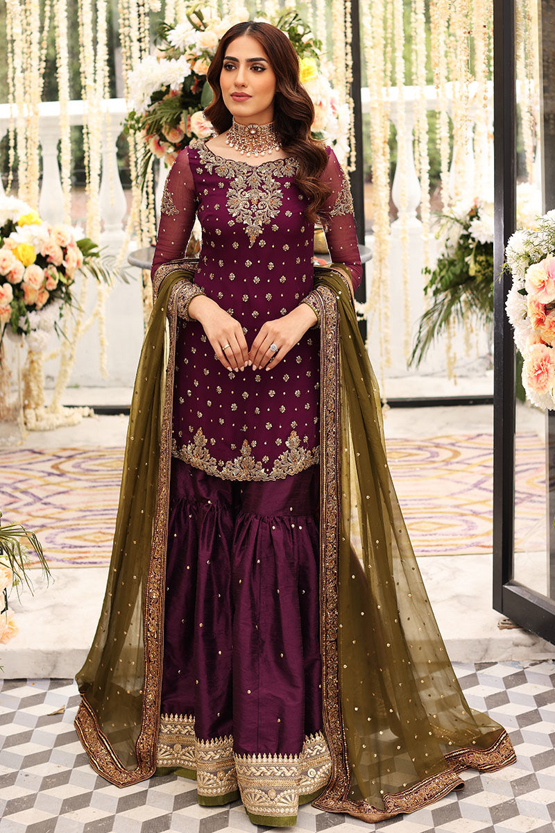 Designer Wear Maroon Chiffon Fabric Formal Collection Hand Work