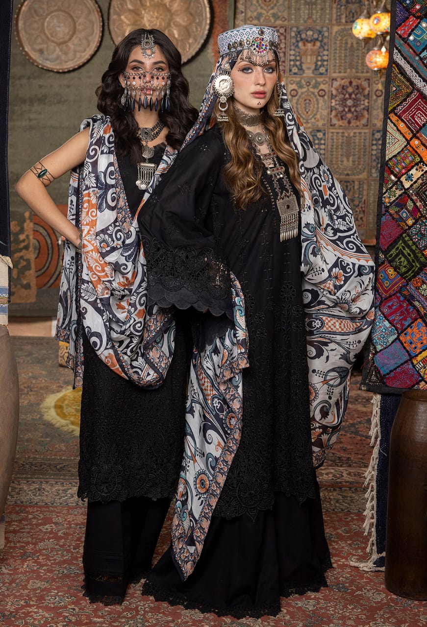 ADAN LIBAS BLACK CHIKANKARI LAWN EMBROIDERY DRESS