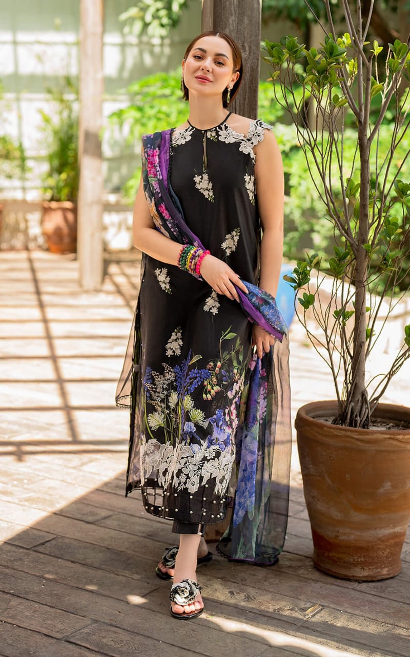 Asifa Nabeel Black pure Lawn Embroidery Summer Collection 3pc