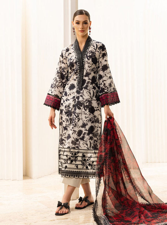 Z.C Black Lawn Skin Chiffon D Pure Lawn Emb 3pc Unstitched
