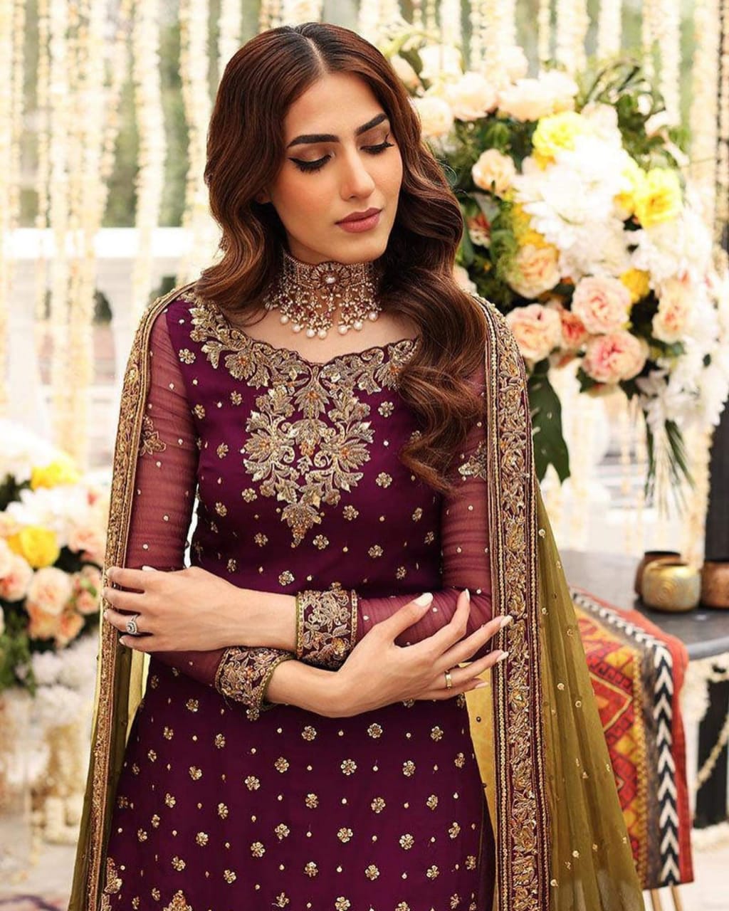 Designer Wear Maroon Chiffon Fabric Formal Collection Hand Work