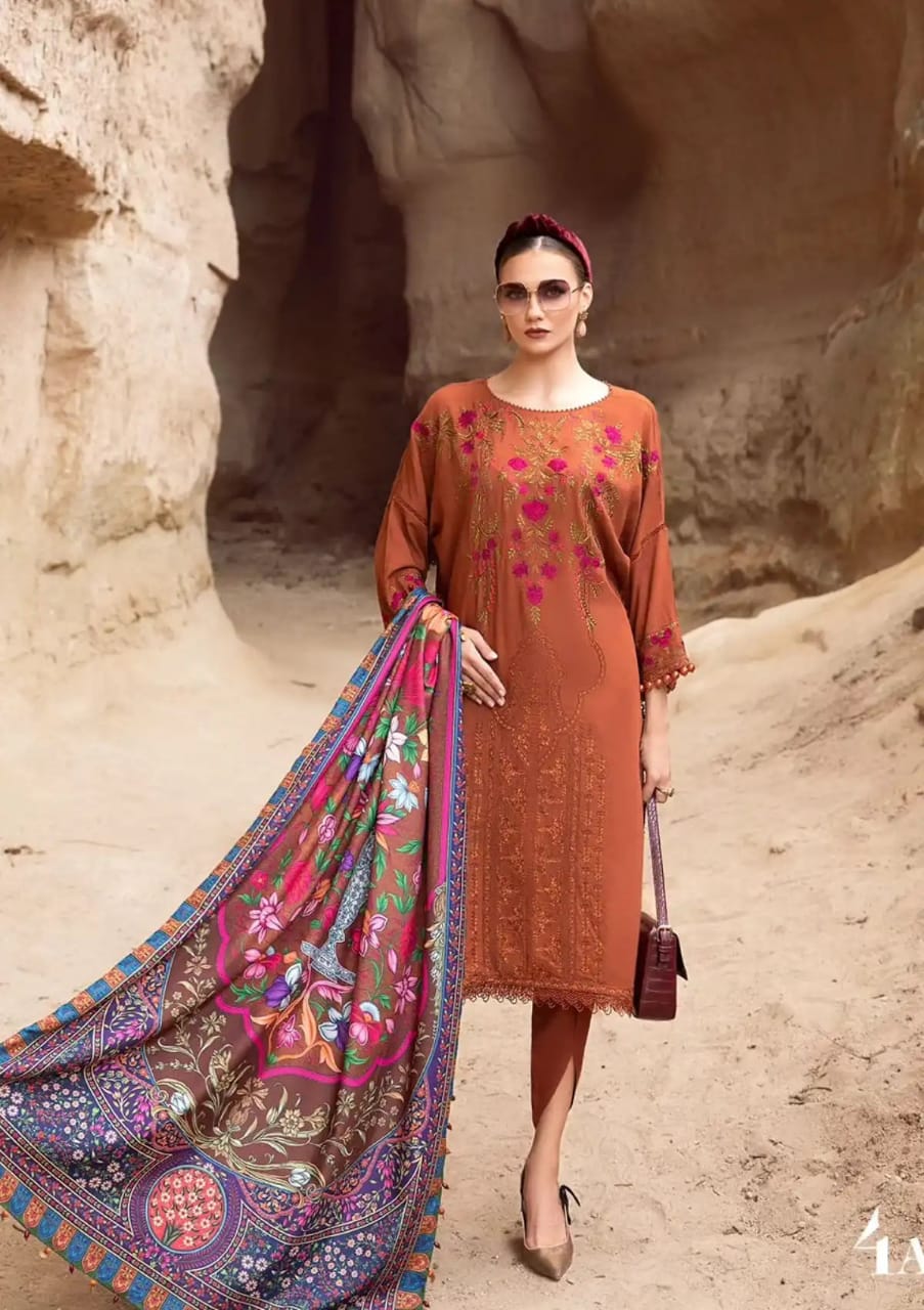 Maria B Rust Pure Lawn Embroidery 3PC
