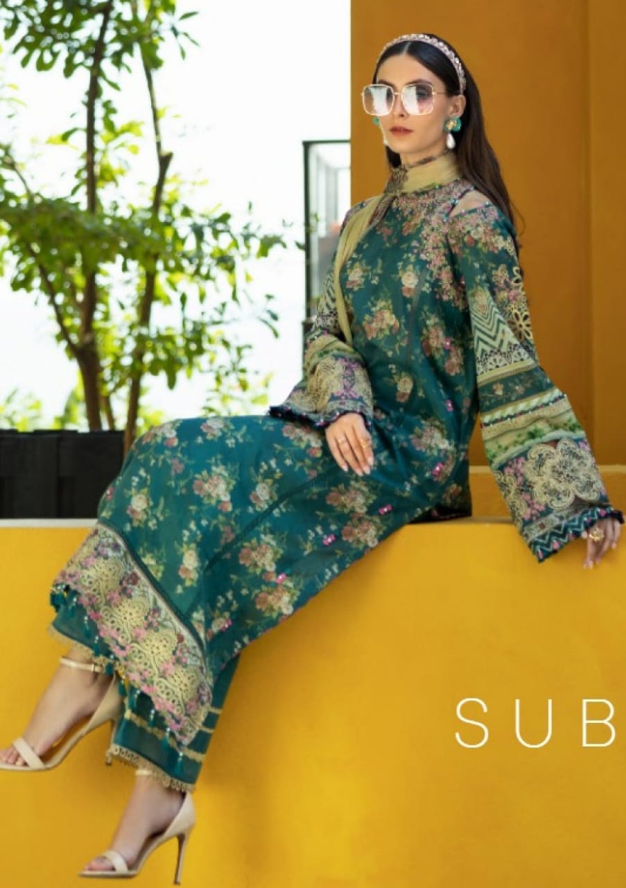 Elaf Green Luxury Lawn Embroidered Collection 3pc Unstitched