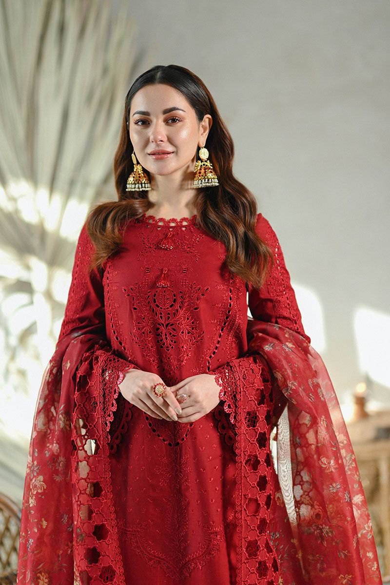 Qalamkar Red Chikankari Luxury Collection