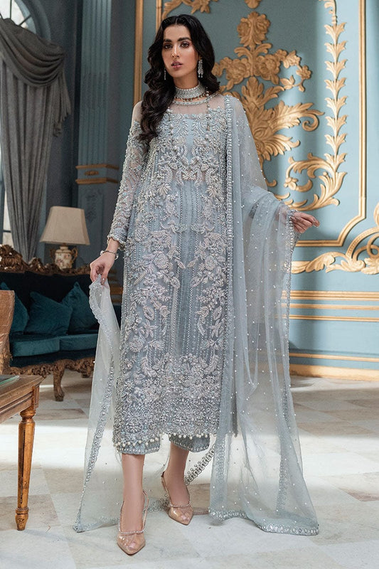 Mushq Sky Blue Net Fabric Embroidery Collection Unstitched Dress