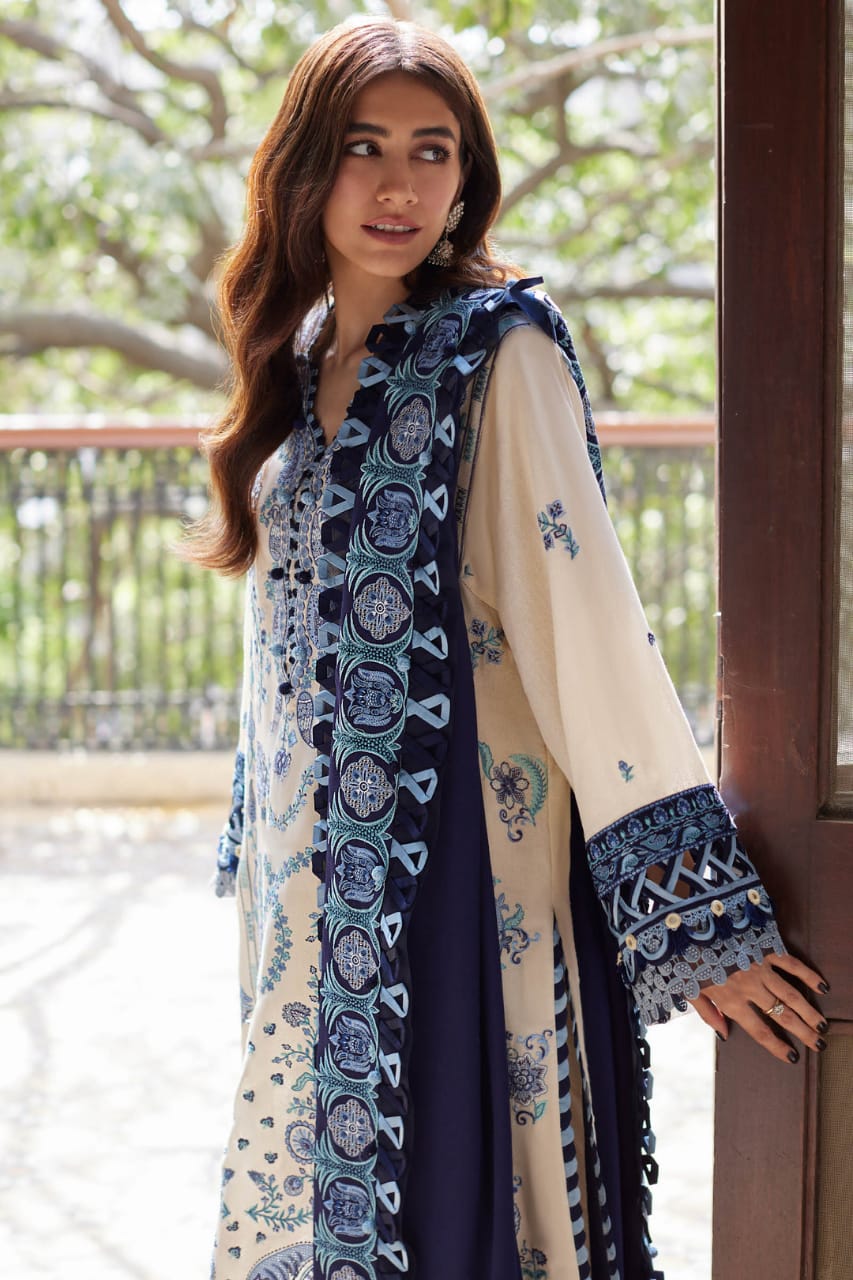 ZAHA SKIN BLUE CHIKANKARI LAWN DRESS