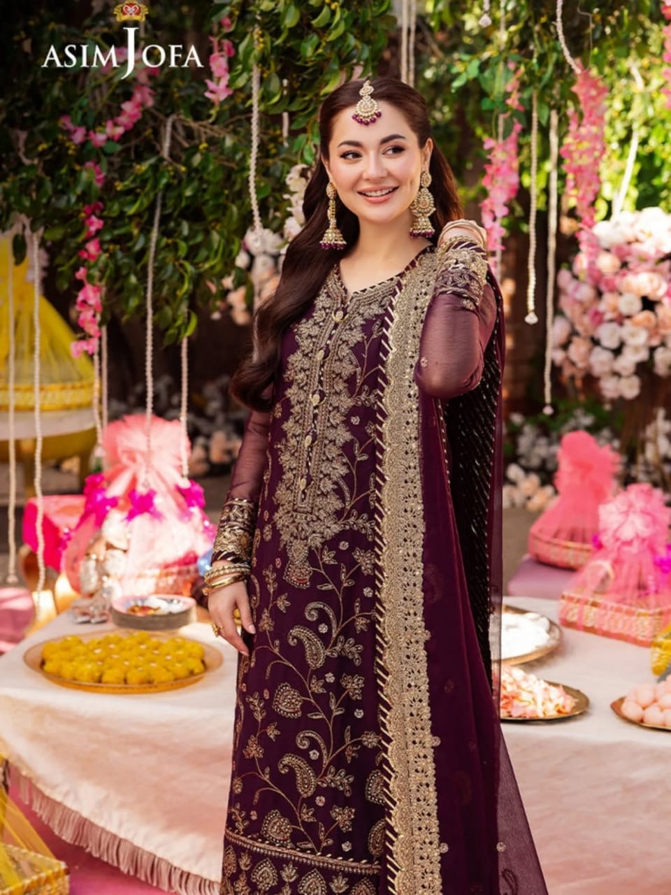 Asim Jofa Purple Luxury Chiffon Embroidered 3 piece Unstitched