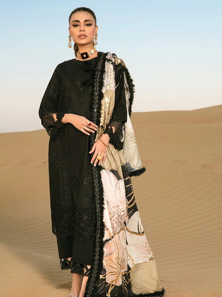 Rang Rasiya Lawn Black Embroidered Chikankari Luxury 3pc Unstitched