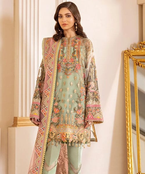 Baroque Green Soft Net Embroidery Formal Collection 3pc