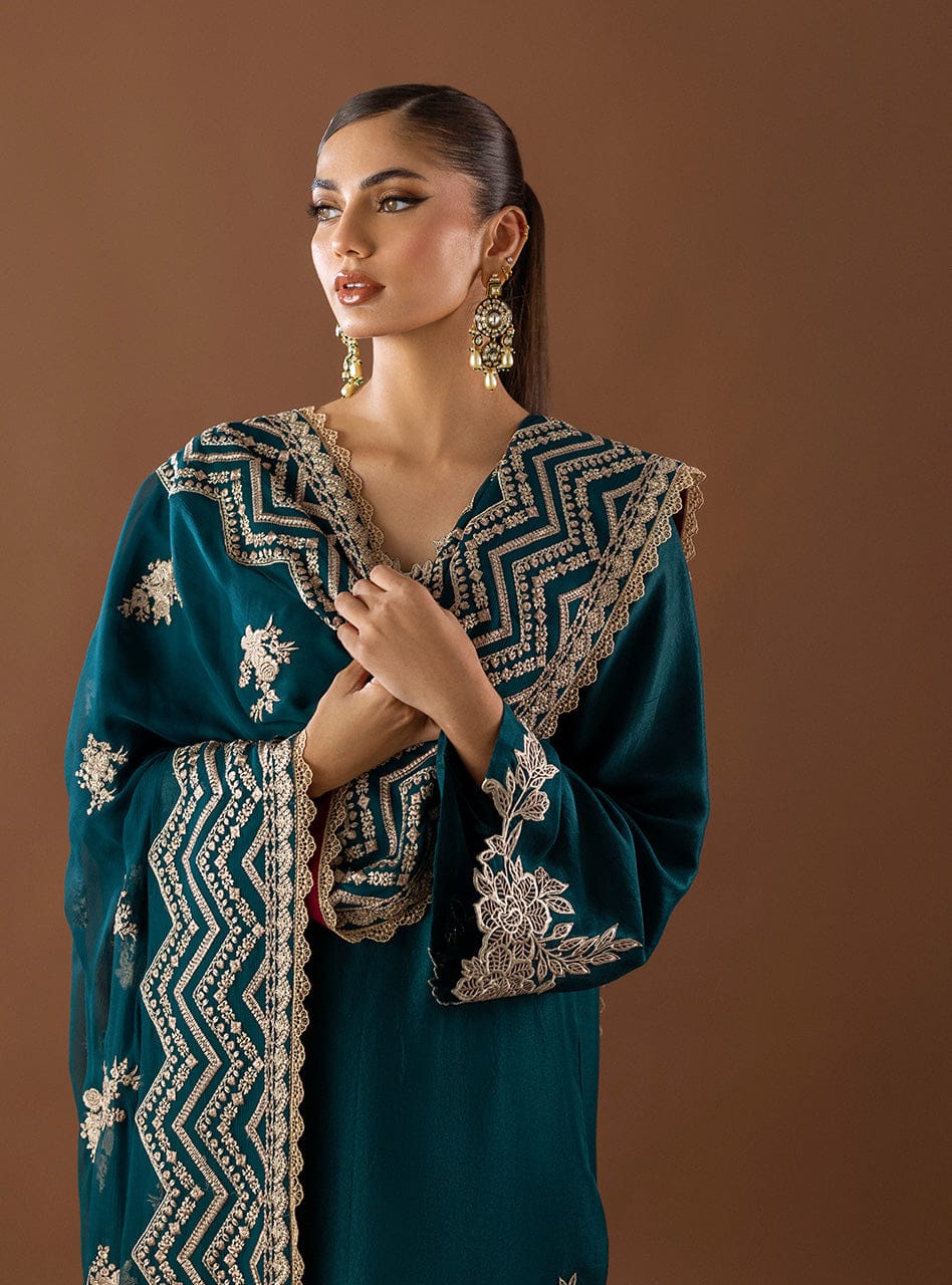 Zainab Chottani Zarsha Silk Zinc Embroidery Hand Work 3piece Unstitched