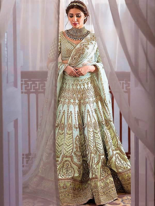 Mahira Khan Green Wedding Collection Maxi Soft Net Fabric