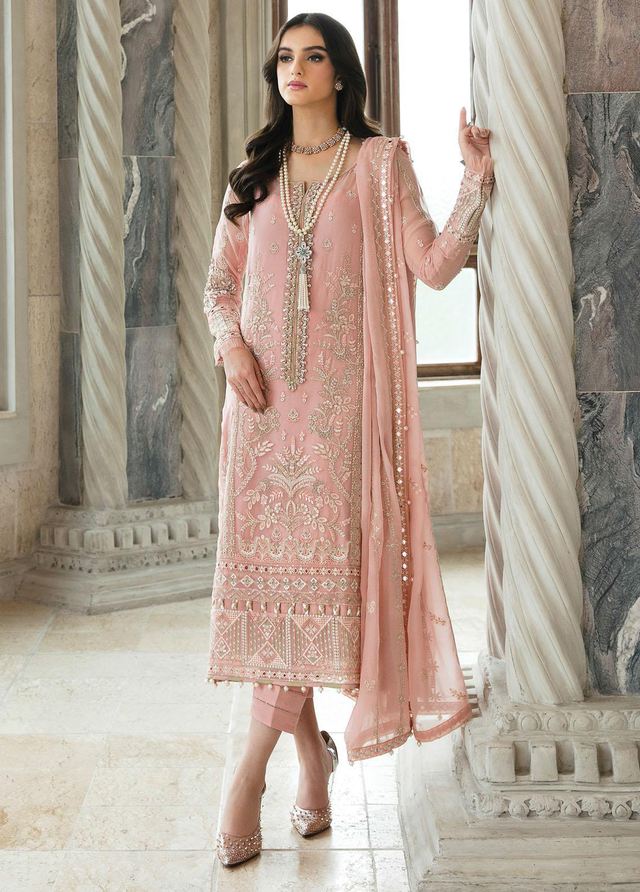 Gulaal Peach Formal Collection Chiffon Dress 3pc
