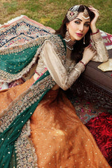 Aisha Imran Rust & Green Wedding Collection Maxi Soft Net