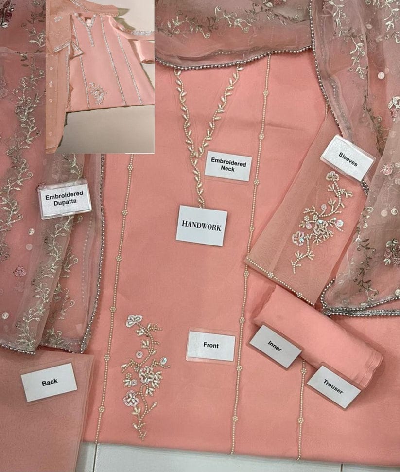 Agha Noor Pink organza Dress Party Wear Collection 3Piece Unstitched