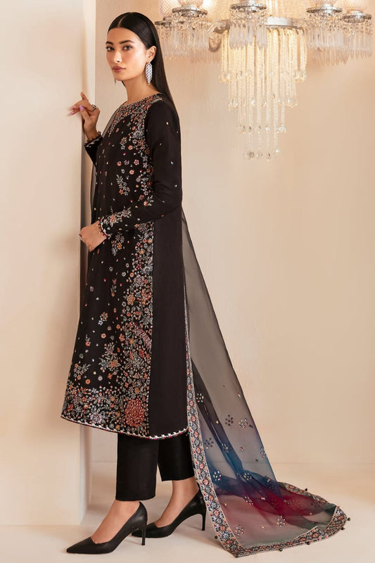 Jazmin Raw Silk Black Multi Embroidery 3piece Unstitched