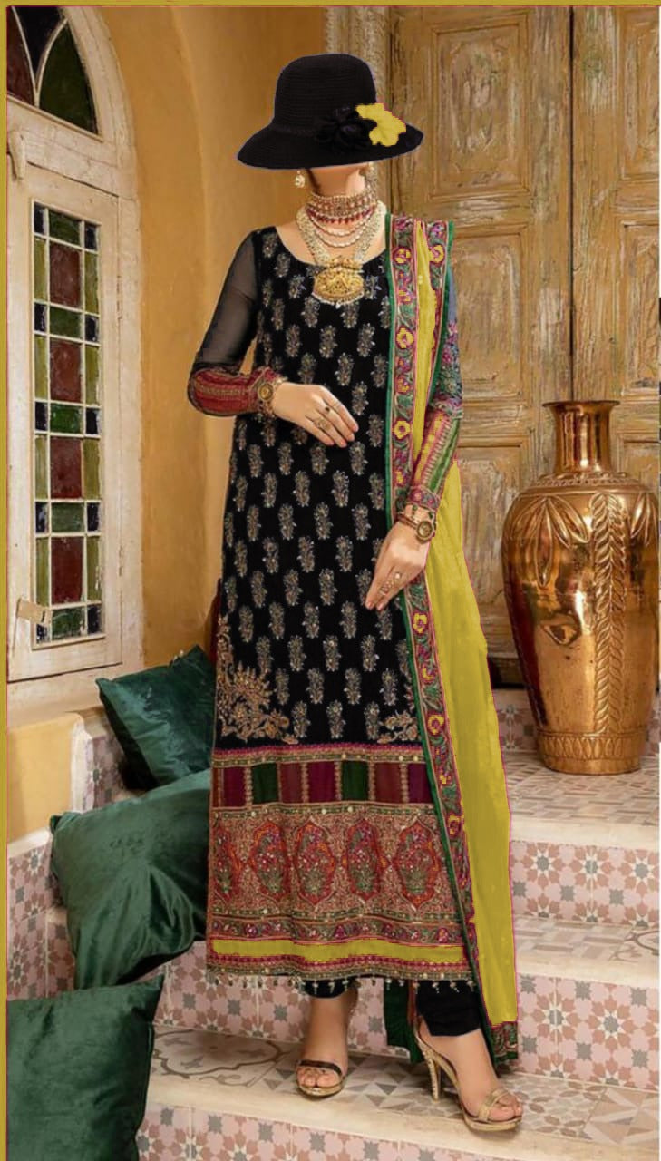 Designer Wear Black Cotton Lawn Embroidery Dress 3pc