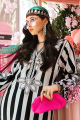 M.B Black & White Stripes New Arrival Lawn Emb 3pc Unstitched