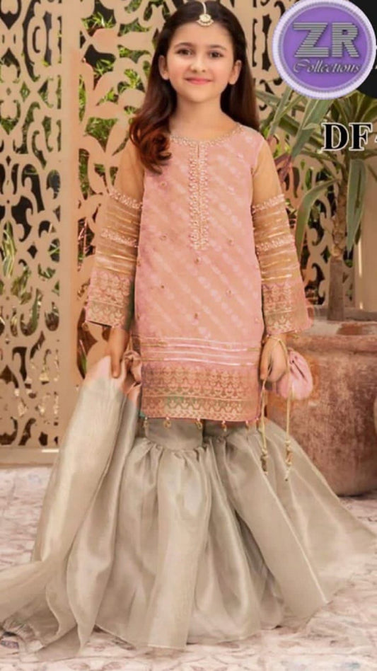 Kids Collection D001 Party Wear Dress Net Fabric Unstitched