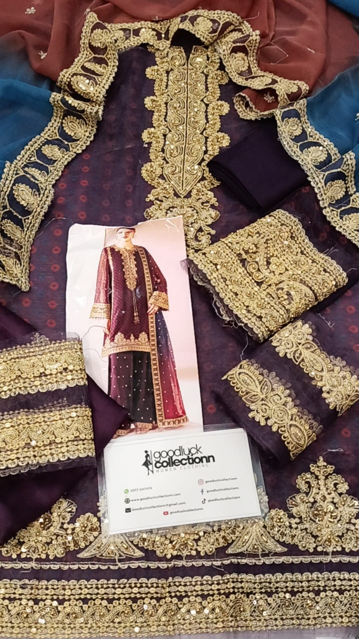 Jazmin New Arrival Chiffon Embrroidery 3piece Unstitched