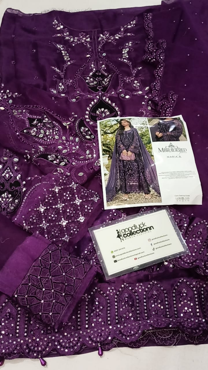 Maria b Dark Purple Luxury Chiffon Embroidery 3pc Unstitched