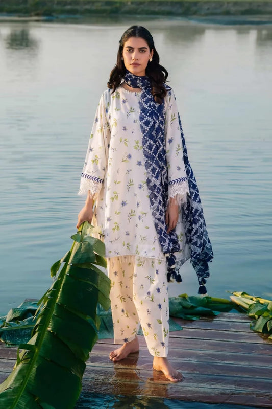 Maria B Off White Digital Pure Lawn Print & Embroidery Dress 3pc
