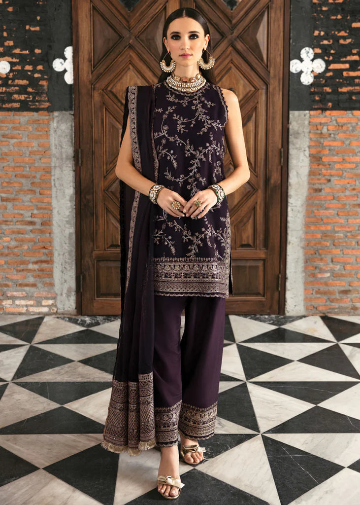Afrozeh Purple Unstitched Chiffon 3Pc Suit