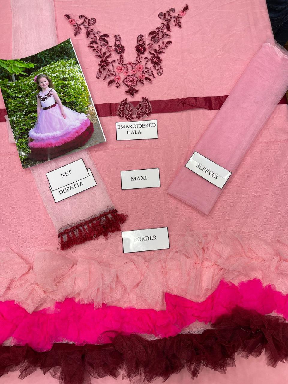 Kids Collection D012 Party Wear Dress Net Fabric Unstitched