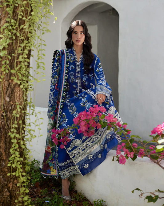 Faiza Saqlain Blue Embroidery Lawn Chikankari Dress 3pc