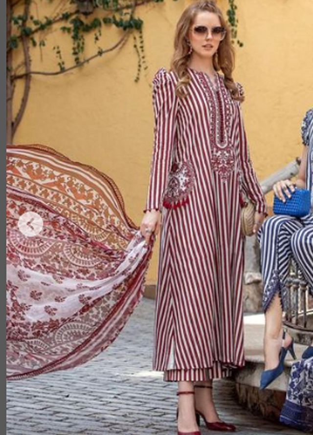 Maria B Best Article White & Maroon Pure Lawn Embroidery Dress 3pc