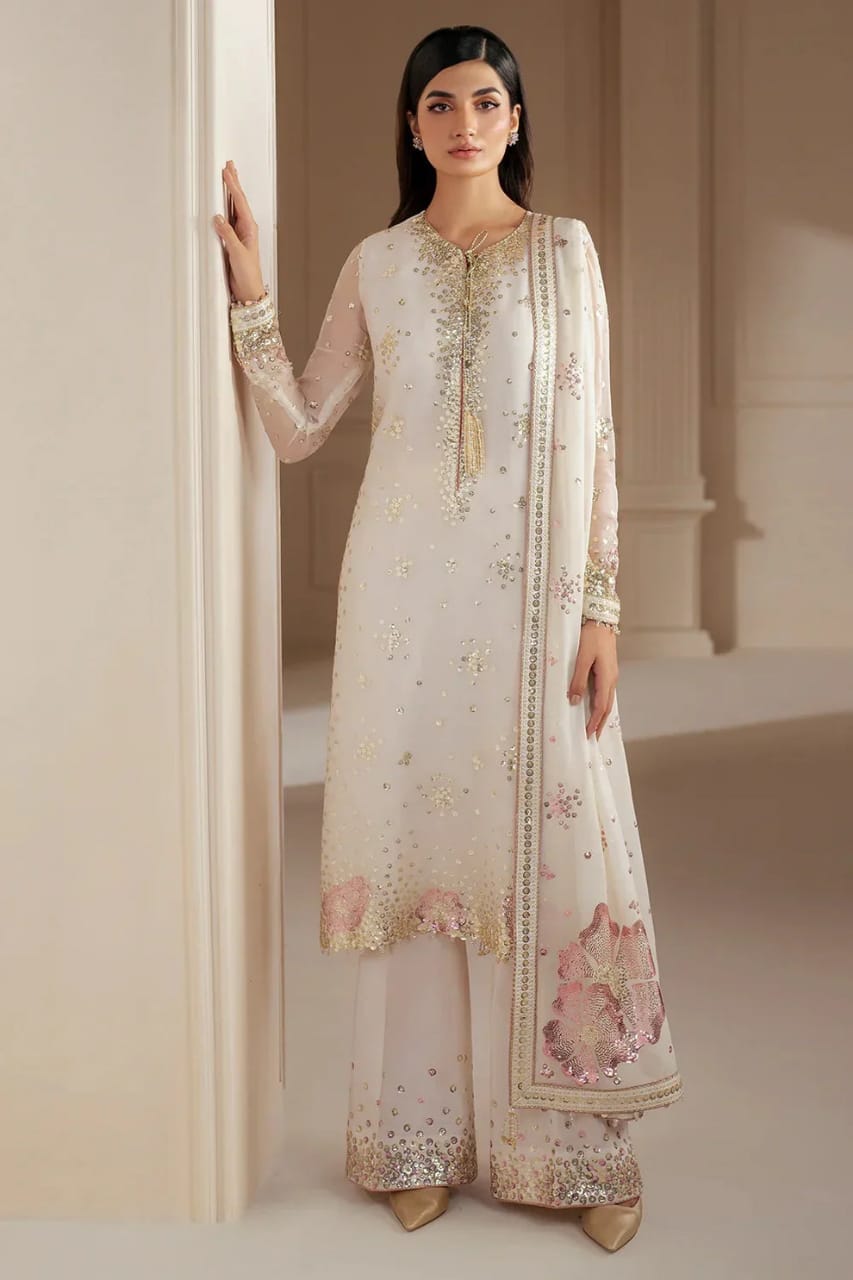 Jazmin Cream Luxury Chiffon Embroidery 3piece Unstitched