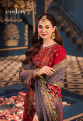 Asim Jofa Maroon Luxury Lawn Embroidery 3piece Unstitched