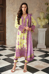 Jade Embroidery Yellow & Purple Floral Luxury Lawn Dress 3Piece Unstitched