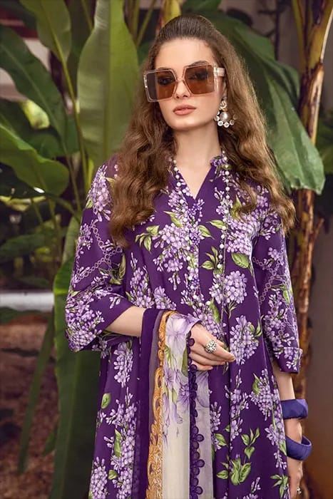 Maria b Purple Chikankari Lawn Emb Dress 3pc