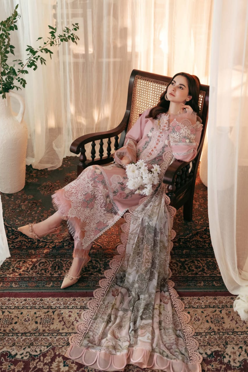 Elaf T Pink Lawn Chikankari Embroidery 3pc Unstitched Dress