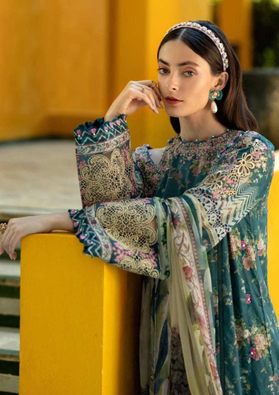Elaf Green Luxury Lawn Embroidered Collection 3pc Unstitched