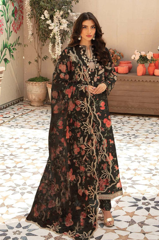 Afrozeh Swiss Lawn Black Emb Printed Dress Full Suit