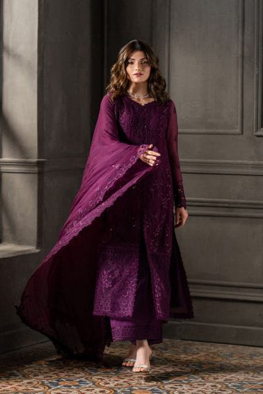 Azure Magenta Chiffon Embroidery 3piece Unstitched