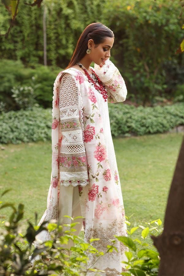 IQRA AZIZ WEAR WHITE CHIKANKARI LAWN EMBROIDERY DRESS UNSTITCHED
