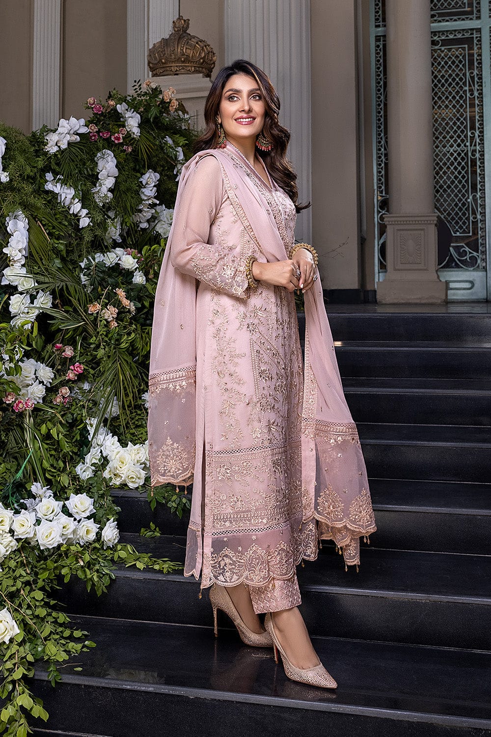 Elaf Pink Chiffon Embroidery Formal Collection 3piece Unstitched