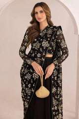 Jazmin Black Saree Chiffon Embroidery Unsitched