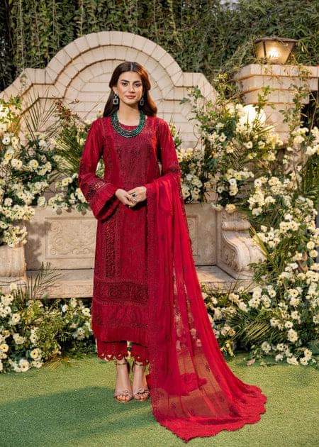 Imrozia Red Chikankari Lawn Embroidery Dress Luxury Collection