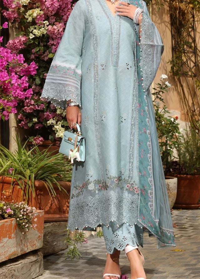 Noor Luxe Blue Chikankari Lawn Embroidery 3Piece Unstitched