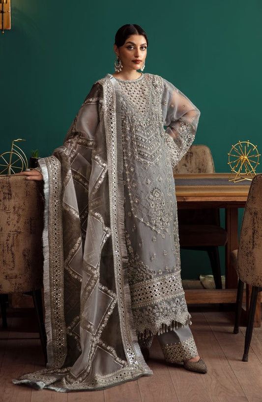 Eleshia Zarin Gray organza Wedding & Formals Collection 3piece Unstitched